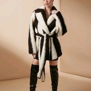 Women's Outfit Elegant Fall Clothes Colorblock Long Sleeve Fluffy Coat Winter